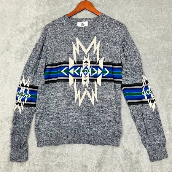 On The Byas Men's Native Aztec Sweater Crewneck Pullover Multi-Colored SZ Medium - Picture 1 of 5